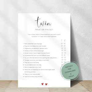 Cartes de jeux-questionnaires pour baby shower, jeux amusants pour baby shower, cartes de jeux imprimables pour baby shower, jeu créatif jumeaux deux coeurs téléchargement immédiat