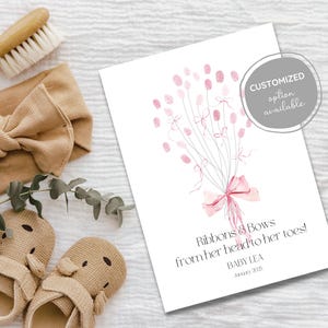 Rubans et noeuds Livre d'or personnalisé avec empreintes digitales, empreinte digitale mignonne pour baby shower avec ruban de soie, livre d'or alternatif pour baby shower fille rose