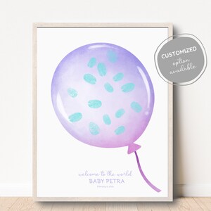 Baby Shower Fingerabdruck Zeichen, Ballon Fingerabdruck Gästebuch Pastell Lila, Personalisiertes Gästebuch, Kreative Baby Shower, Kinderzimmer Wandkunst