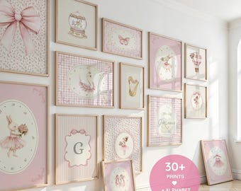 Vintage Ballerina Prints, Rosa Kinderzimmer Galerie Wandkunst, Ballerina Bunny Print, Danke Himmel für kleine Mädchen Poster, Blumenbuchstaben Kinderzimmer