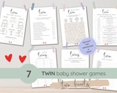 Twin Baby Shower Games Bundle, Twin Shower Game Kit, Creative Printable Games, Instant Download, Minimalist Design Twin Baby Shower Activity