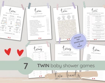 Twin Baby Shower Games Bundle, Twin Shower Game Kit, Creative Twin Shower Printable Games for Instant Download, Minimalist Twin Baby Shower