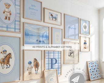 Ralph Teddy Bear Gallery Wall Grandmillennial, Polo Teddy Bear Posters in Baby Blue, Thank Heaven for Little Boys, Long Live Boyhood Print