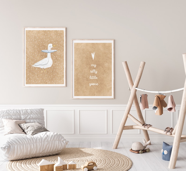 Silly Goose Wall Art, Limewash Cinnamon Beige Goose Poster, Silly Goose ...