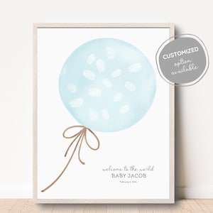 Balloon Fingerprint Guest Book, Baby Shower Fingerprint Balloon Pastel Blue, Personalized Guest Book, Fun Baby Shower Activity Creative Gift