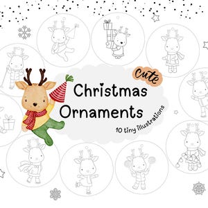 Rendierkerstboomversieringen en cadeaukaartjes: 10 ingekleurde kerstillustraties voor kinderen, kerstknutsels, milieuvriendelijk kerstdecor