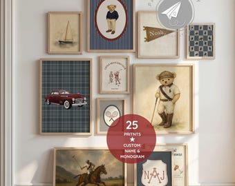 Old Money Wall Art, Polo Teddy Posters, Golf Theme Decor for Boys, Ralph Teddy Bear Gallery Wall, Grandmillennial Boy Room, Old Money Poster