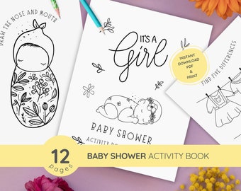 Activiteitenboek voor kinderen Babyshower, babyshower voor meisjes Kleurboek, babyshowerspellen voor kinderen, babyshoweractiviteiten, afdrukbare gezelschapsspellen