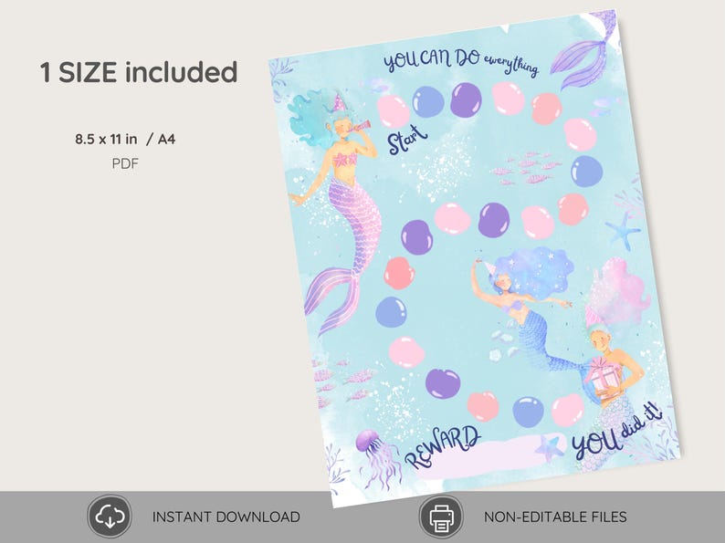 Mermaids Reward Chart for Girls Ocean Potty Chart Cute Mermaid ...
