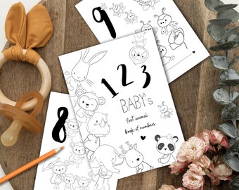 Baby's First 123 Book, Coloring Book, Baby's First Book of Numbers, Fun Baby Shower Game Coloring Book, Printable Pages, Instant Download 28