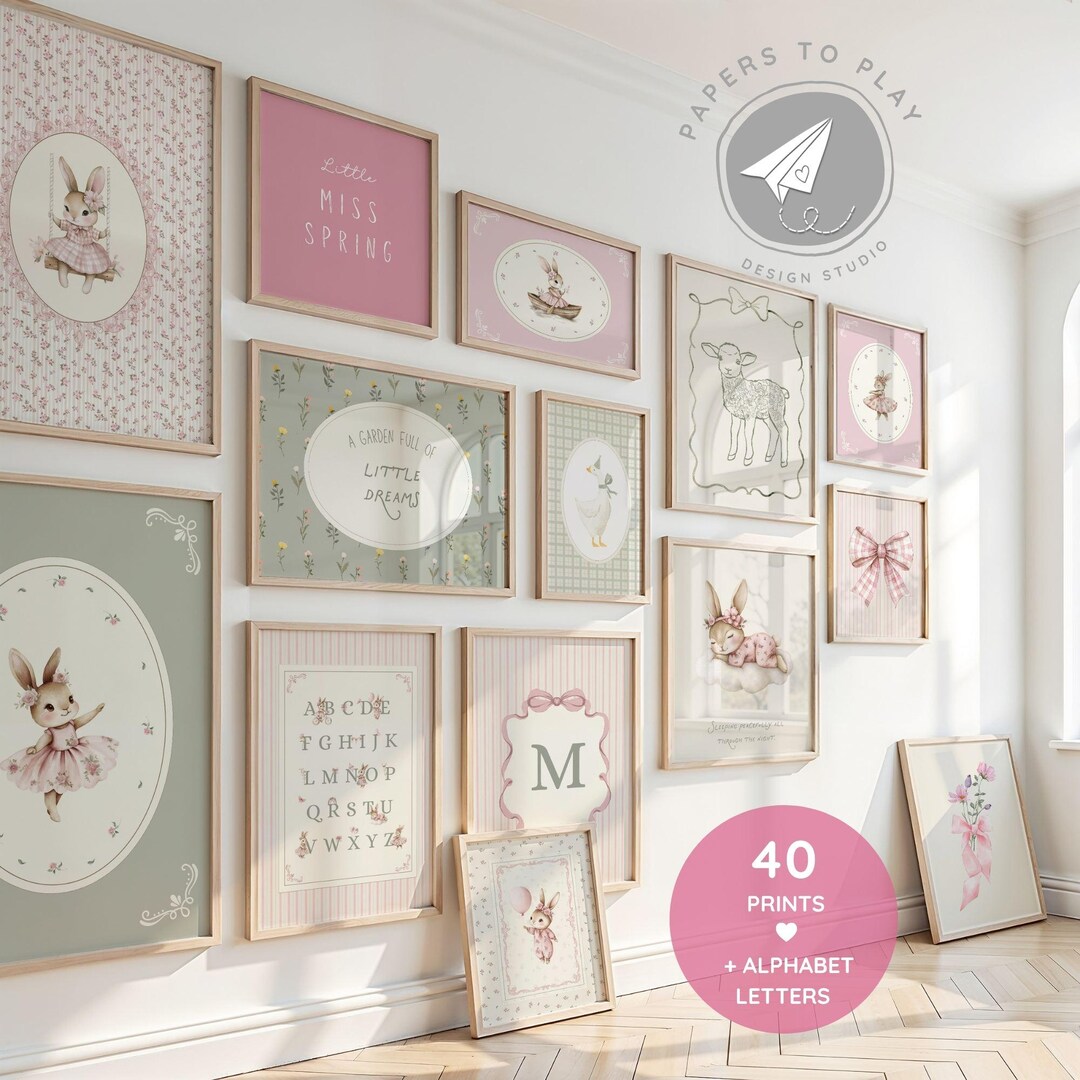 Spring Nursery Wall Art Set, Bunny Goose Lamb Prints, Baby Girl Room ...