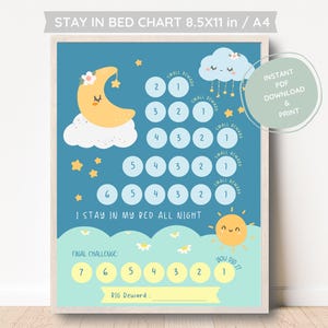 Cuadro de progreso del sueño para niños pequeños Cuadro de recompensas de rutina de sueño de sol y luna para bebés Cuadro de sueño imprimible Lindo cuadro de calcomanías para quedarse en la cama