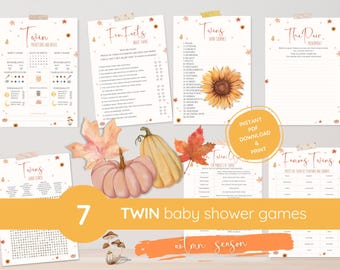 Autumn Twin Baby Shower Games Bundle: Halloween Theme (Digital Download)