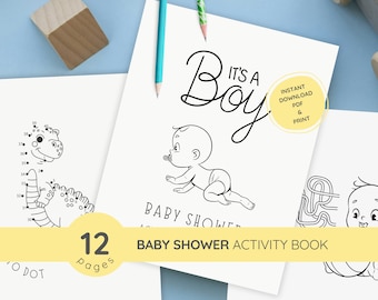 Activiteitenboek voor kinderen Babyshower voor een jongen Douche Kleurboek, babyshowerspellen voor kinderen, babyshoweractiviteiten, afdrukbare kinderspellen