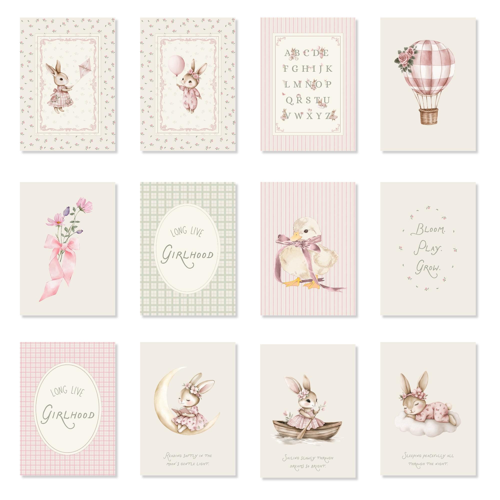 Spring Nursery Wall Art Set, Bunny Goose Lamb Prints, Baby Girl Room ...