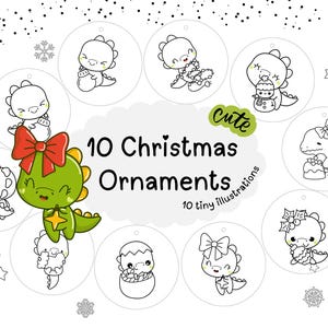 Lot de dinosaures à colorier de Noël, décorations d'arbre de Noël kawaii, étiquettes pour cadeaux, ensemble de travaux manuels de Noël pour enfants, décoration de Noël dinosaure et bonhomme de neige mignons d'hiver
