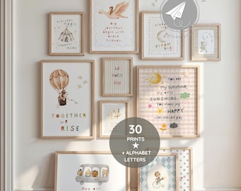 Montessori Nursery Print Set: 100+ Watercolor Animal & Alphabet Posters (Digital Download), You are my sunshine wall art