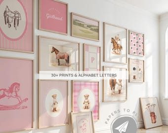 Pink Ralph Polo Teddy Gallery Wall, Coquette Teddy Bear Poster, Pink Teddy Bear Poster, Thank Heaven for Little Girls, Vintage Alphabet Art