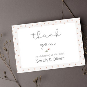 Carte de remerciement Twin Baby Shower, carte de baby shower Twin Girl, baby shower de la Saint-Valentin, fête de baby shower Boho, modèle de carte modifiable, 25