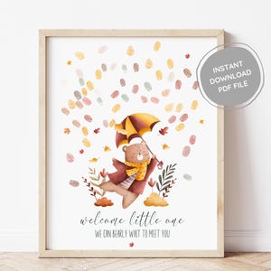 Autumn Baby Shower Guestbook: Bear Fingerprint Keepsake (Digital Download)