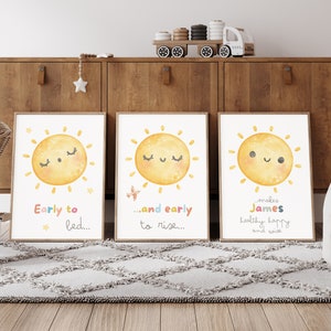Conjunto de 3 carteles solares, arte de la pared de la guardería, cita inspiradora del póster personalizado para niños, arte de la pared del rayo del sol, decoración de la guardería con impresión de la habitación de los niños