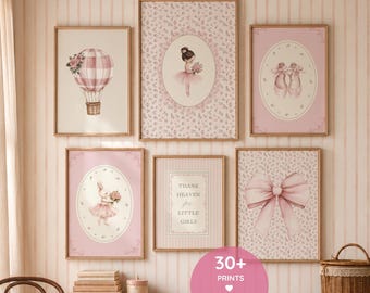 Vintage Ballerina Art Print, French Girl Nursery Print, Ballerina Bunny Print, Vintage Ballerina Art Print, Coquette Print Set, Pink Nursery