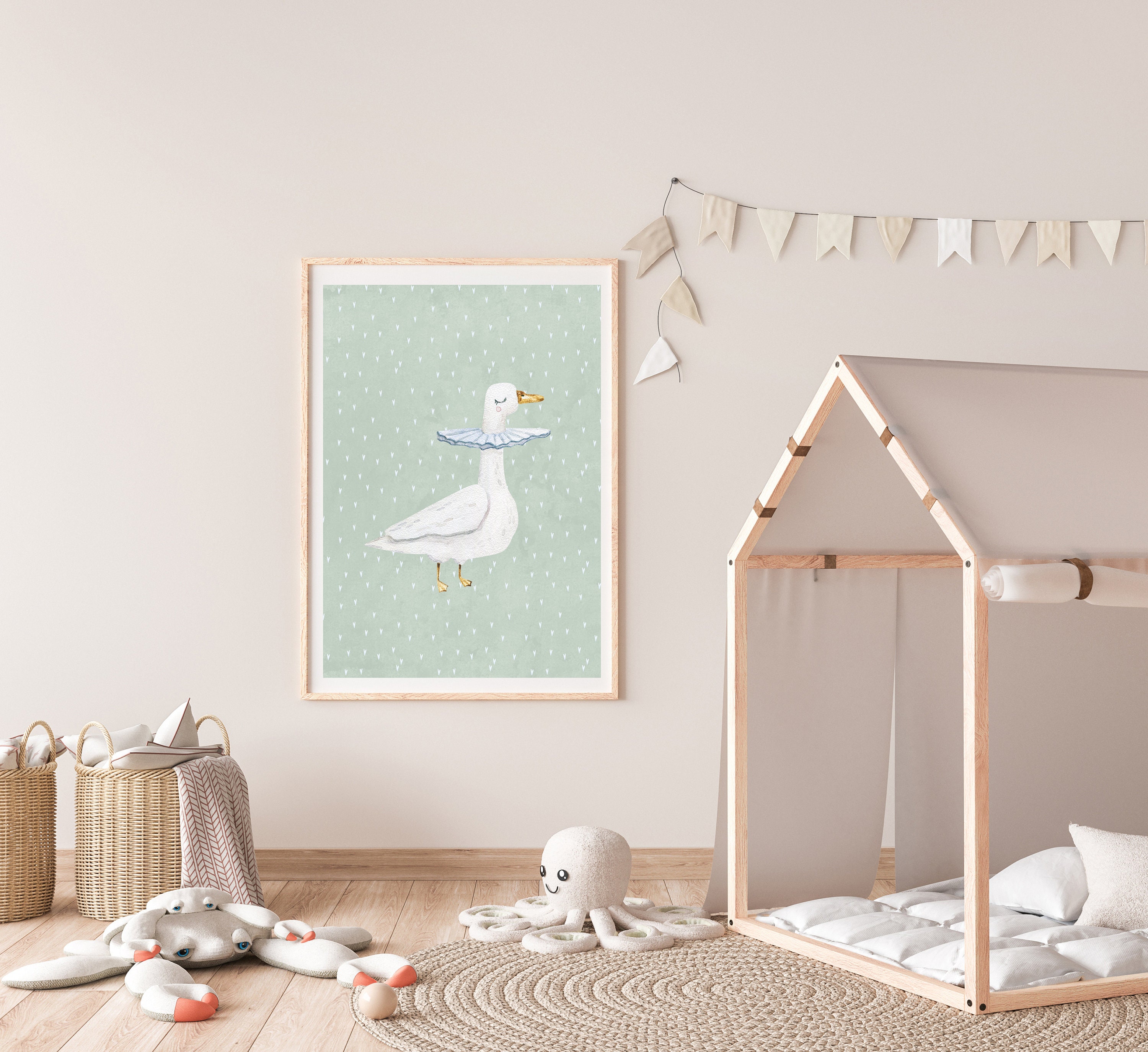 Silly Goose Wall Art, Soft Sage Green Goose Poster, Silly Goose Nursery ...