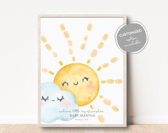 Vingerafdruk-gastenboek, babyshower Ray of Sun and Cloud-gastenboek, gepersonaliseerd feestgastenboek, kraamcadeau, blozende kleuren, leuk spel