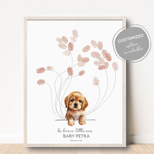 Fingerprint Guest Book, Golden Retriever Puppy Fingerprint Balloon, Personalized Baby Shower Guest Book, Fun Baby Shower Activity / Gift