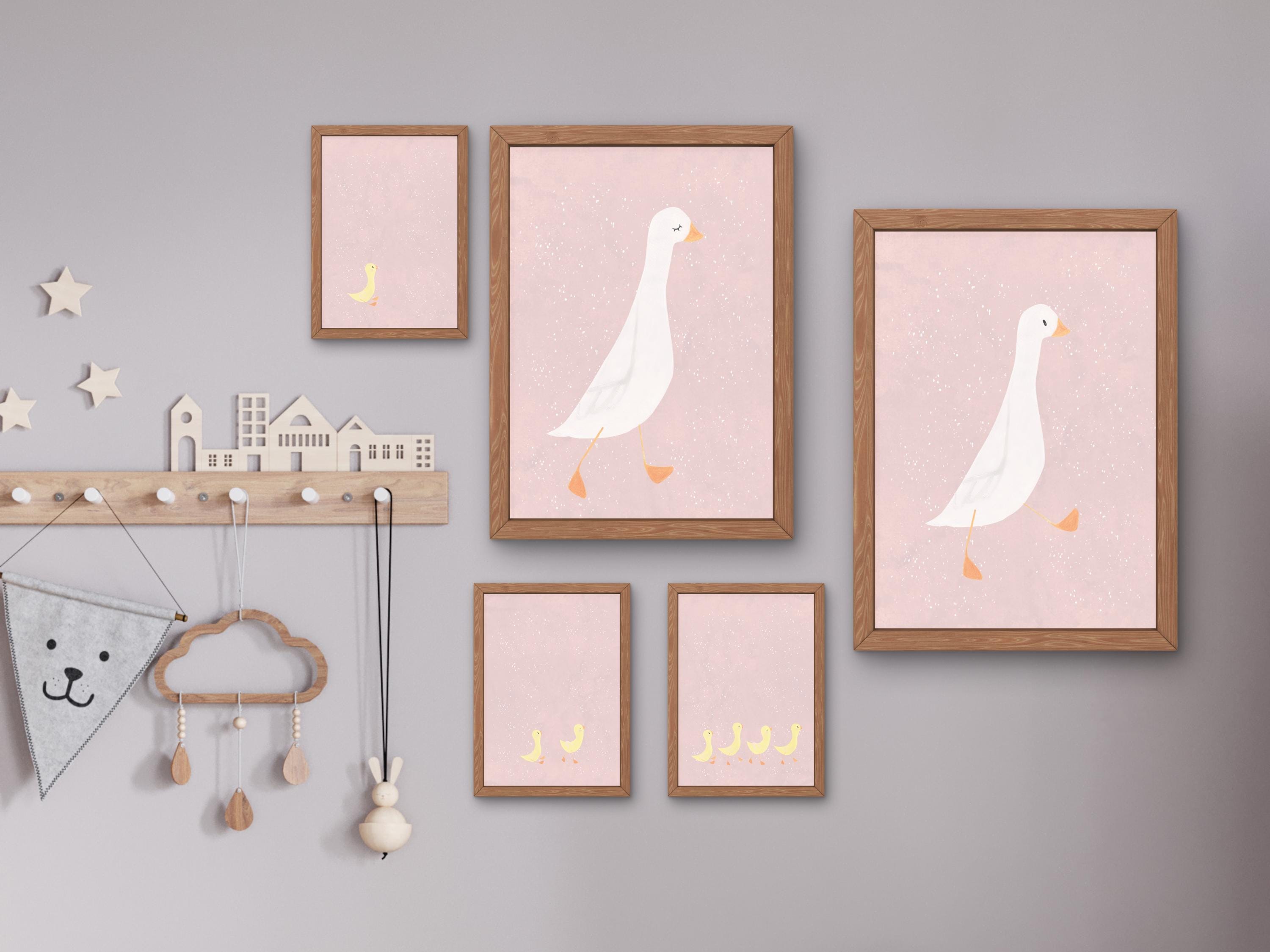 Pale Pink Silly Goose Family Print Download, Minimal Hand-painted Wall ...