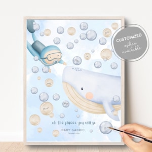 Seaworld Gästebuch, Babyparty-Gästebuch, Kreative Babyparty, Gästebuch Poster, Kinderzimmer Wandkunst, Namensschild, Taucher & Walbaby Poster