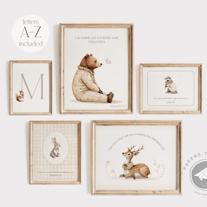 Decoración de pared cristiana estilo cottagecore, decoración vintage para el hogar, impresión de las Escrituras con animales del bosque, arte cristiano de pared, decoración de granja, póster con iniciales