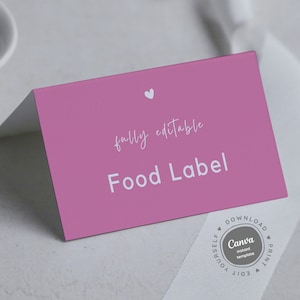Modèle de carte rose buffet pour baby shower, étiquette de nourriture minimaliste pour baby shower, carte typographie rose tendance, téléchargement immédiat modèle 21