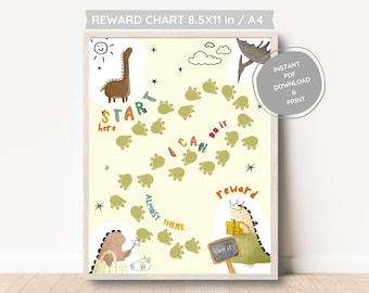 Dino Boys Reward Chart, Motivational Potty Chart Cute Dino, Printable Reptile Reward Chart Poster, Cartoon Potty Chart, Instant Download
