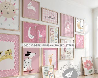 Sweet Pink Nursery Wall Art Set, Cute Animal Prints for Baby Girl Room, Soft Pastel Kids Decor, Motivational Girl Poster, Cute girl bundle,