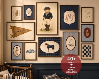 Old Money Boys Gallery Wall, Navy Preppy Nursery Wall Art, Vintage Sports Prints, Grandmillennial Boy Room, Long Live Boyhood Digital Print