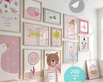 Süßes rosa Kinderzimmer Wandkunst Set, süße Tierdrucke für Baby Mädchen Zimmer, weiche Pastell Mädchen Dekoration, Cielito Lindo Galerie Wandkunst Set
