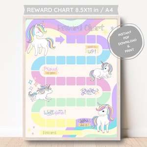 Unicorn Reward Chart for Girls Kawaii Rainbow Potty Chart Cute Fairy Tale Unicorn Motivational Chart Printable Sticker Chart for a Baby Girl