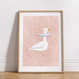 Póster de ganso tonto, pintura de cal, rubor, oro rosa, arte de pared para guardería, impresión para habitación de niños, póster de animales de granja