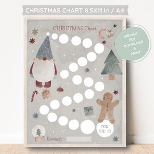 Lustige Weihnachtsbelohnungstabelle für Kleinkinder - Lebkuchenmann, Gonk & Baum Design, motivierende Winteraufkleber, druckbare Verhaltenstracker