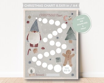 Fun Christmas Reward Chart for Toddlers - Gingerbread Man, Gonk & Tree Design, Motivational Winter Sticker Chart, Printable Behavior Tracker