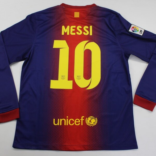 maglia fc barcelona 2012 2013 stile lfp maglia manica lunga messi con patch fifa campione del mondo