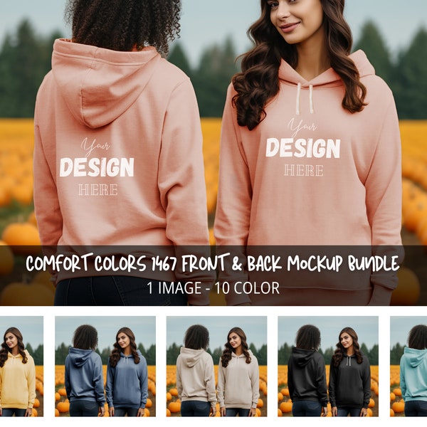 Comfort Colors 1467 Hoodie Mockup Bundle, All 10 Colors Double Side Mocks, Front and Back View, Hooded Sweatshirt, Oversized Hoodie