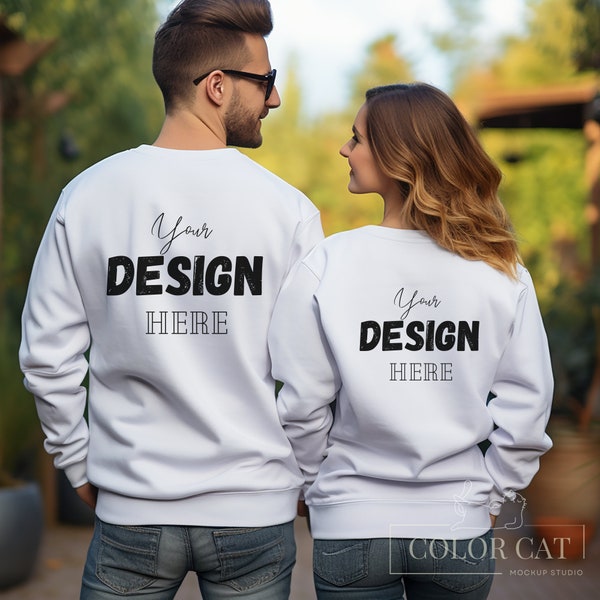 Gildan 18000 Couple Sweatshirt Mockup, Love Mocks, Back View, Female and Male Sweater Mockup, White Pullower, Mom and Dad Pulli Model