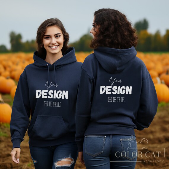 Buy Gildan 18500 Hoodie Mockup BFF Girls Mocks Front Back View Halloween Sweatshirt Square Mockup Female Oversized Hoodie Navy Blue Sweater Online in India Etsy