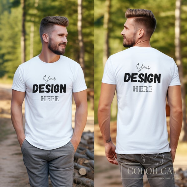 Gildan 64000 Softstyle Male T-shirt Front and Back Mockup, Front Back View Mocks, Men Shirt Square Mockup, Man Tee, Boys Tshirt White Color