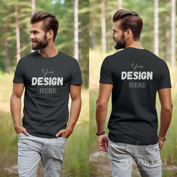 Gildan 64000 Softstyle Male T-shirt Front and Back Mockup, Front Back View Mocks, Men Shirt Square Mockup, Man Tee, Boys Tshirt Black Color