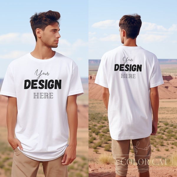 Gildan 5000 Male T-shirt Front and Back Mockup, Front Back View Mocks, Men Shirt Square Mockup, Man Tee, Boys Tshirt White Color