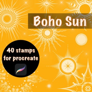 Boho Sun Procreate Stamps, Mystical Sun Procreate Stamps, Witchcraft Procreate Stamp, Tattoo Sketch, Wedding Invitations, The Sun Tarot