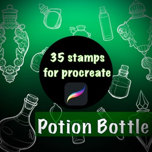 Potion Bottle Procreate Stamp, Magic Brush, Bottle Brush Stamps, Mystic Spell Jar Procreate Stamps, Tattoo Design, Halloween